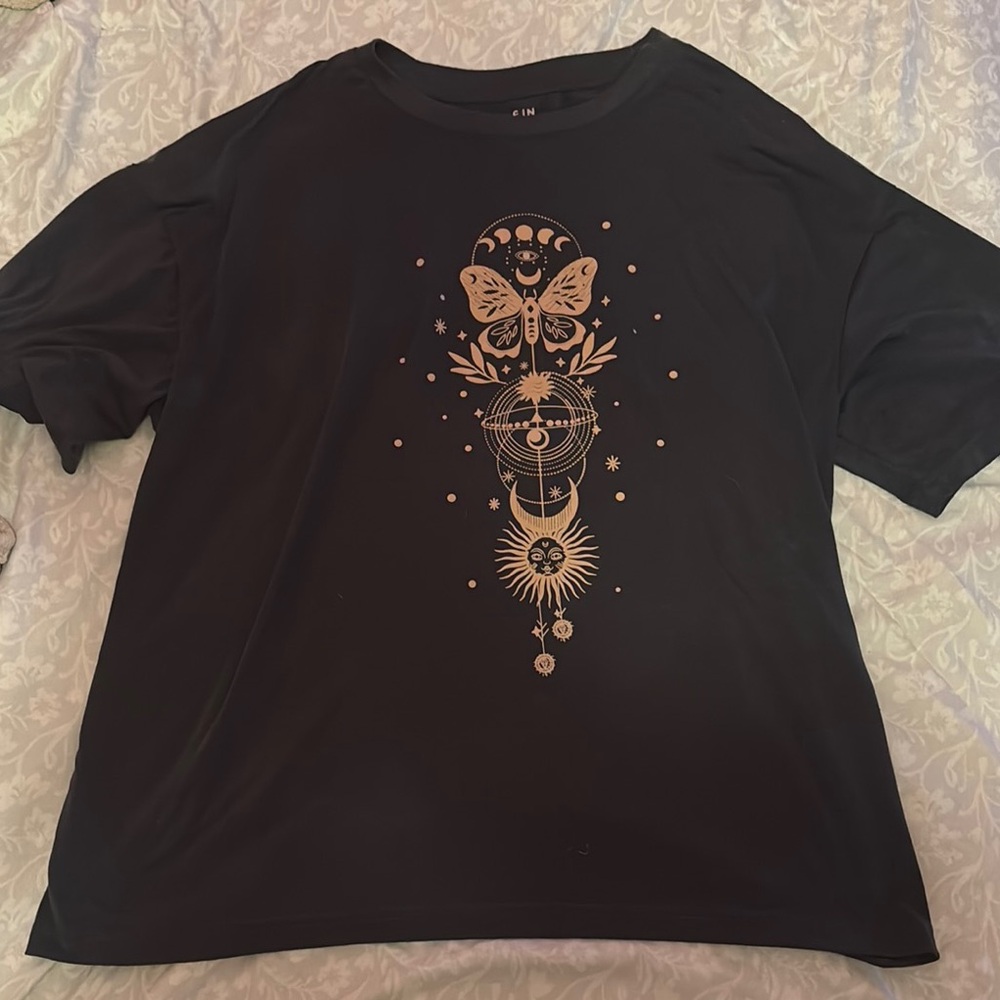 Black Graphic T-Shirt with Gold Design